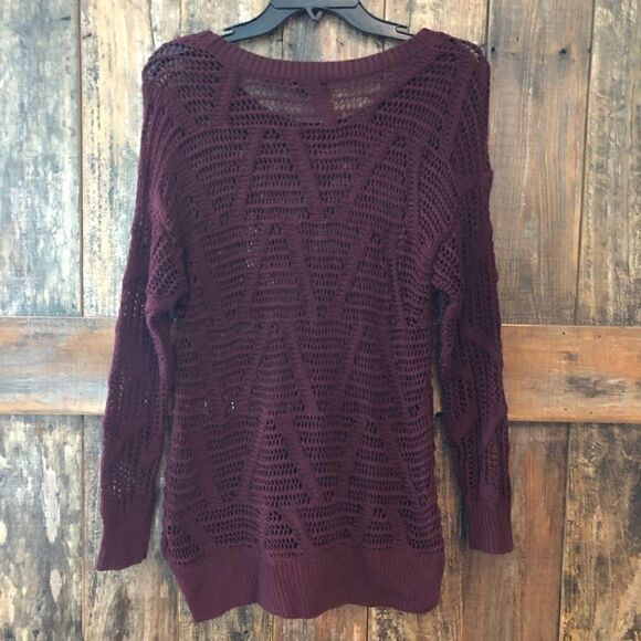 Mine Sz S Burgundy Lightweight Slouchy Knit Cable High Low Sweater - Picture 8 of 8